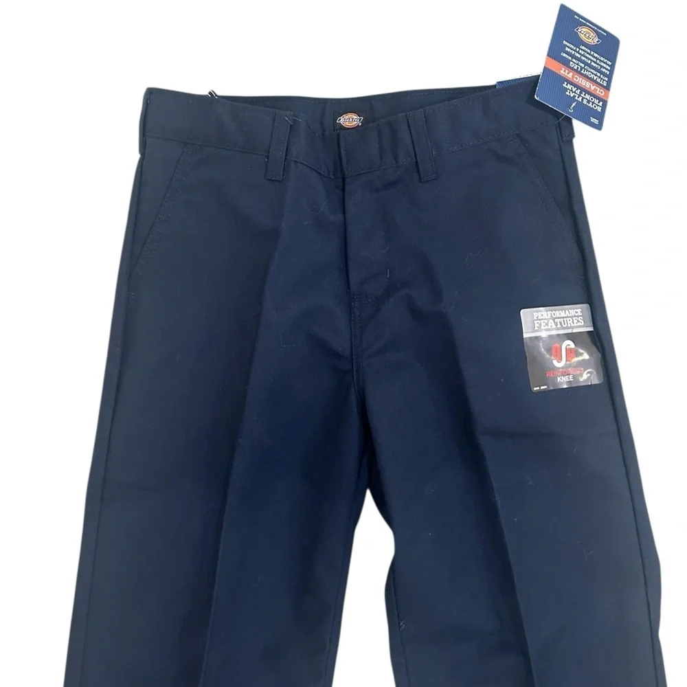 NWT Dickies navy flat front husky straight leg Pants reinforced knees 10 (boys)